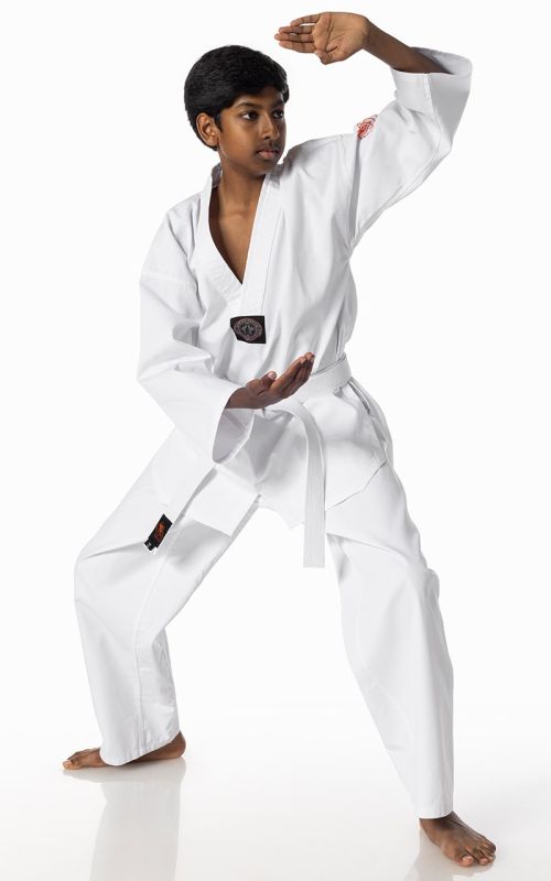 Kinder Taekwondo Anzug, DAX REGULAR, weißes Revers