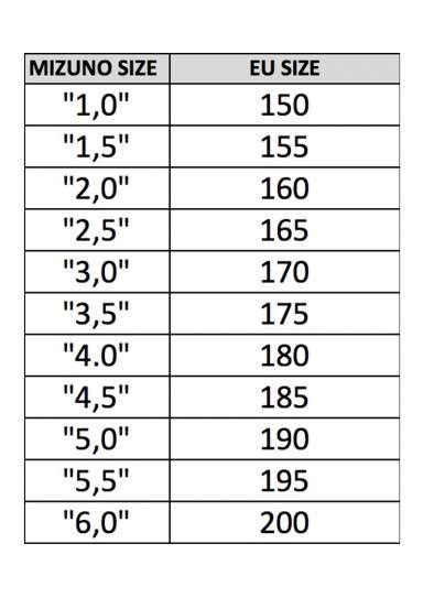 Mizuno größentabelle top
