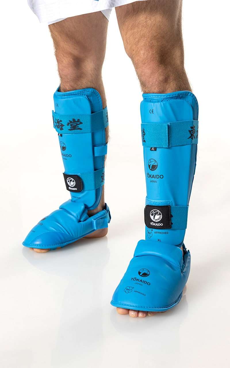 KIHON Karate Fuß- & Schienbeinschützer – Blau/rot, Unisex, NEU, Made In Türkei